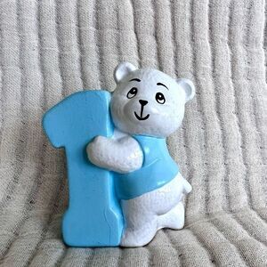 One‎ Year Old Ceramic Teddy Bear Cake Topper White and Blue